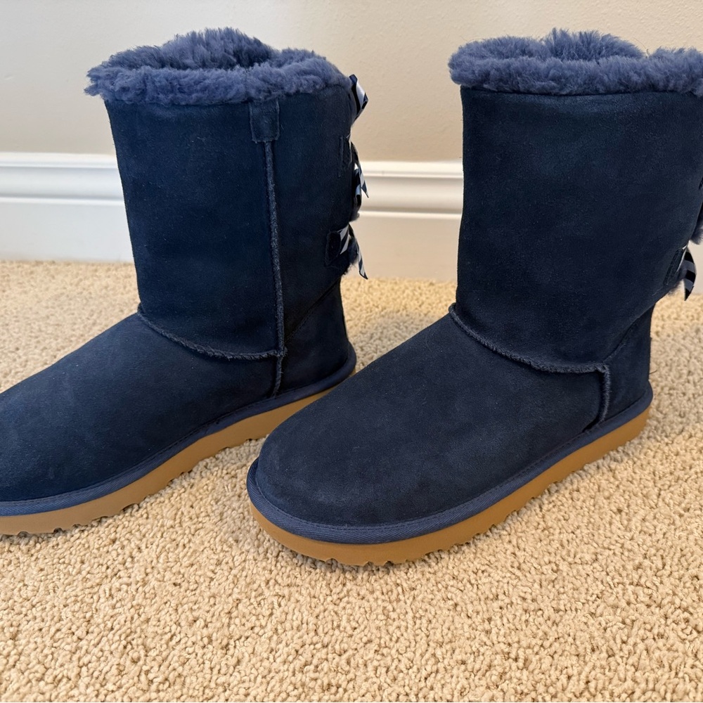 UGG Navy Blue Boots with Striped Bows - Picture 2 of 5